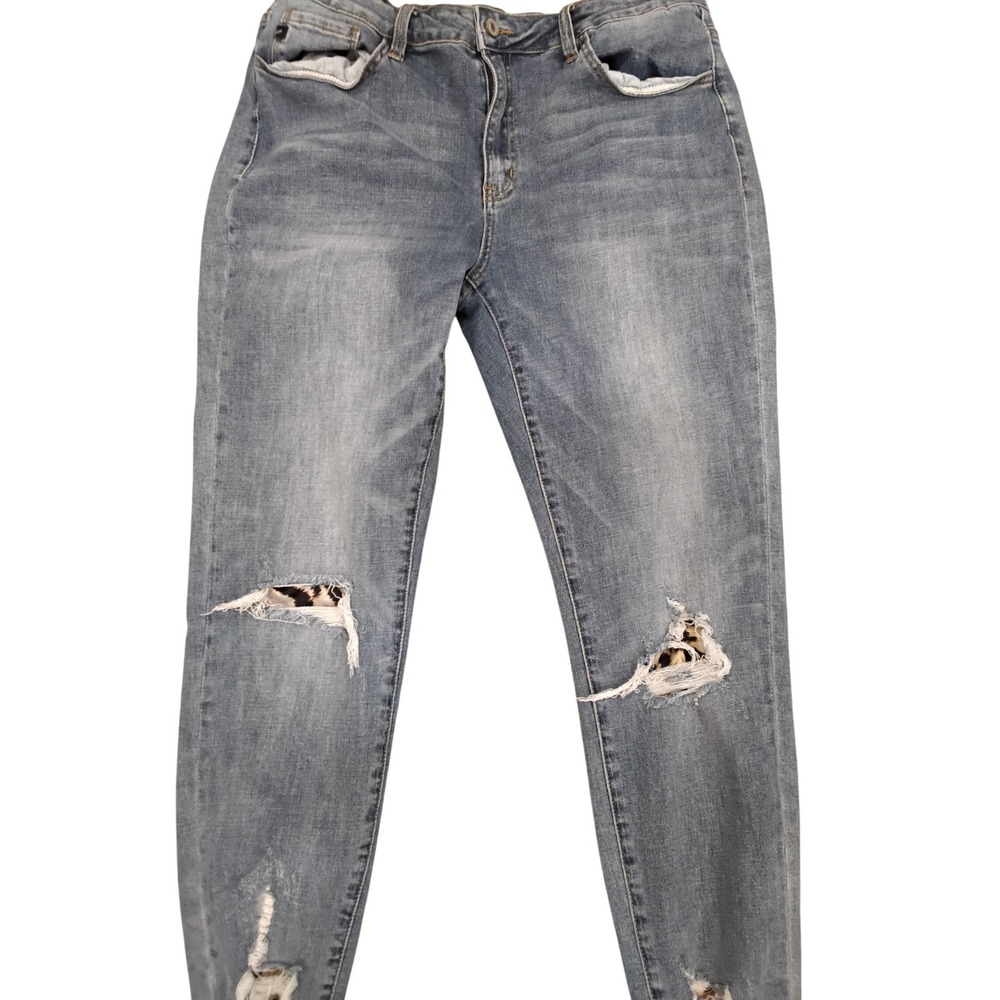 KanCan Distressed Leopard Patch Skinny Jeans Light Wash Frayed Hem KC6237M 15/31